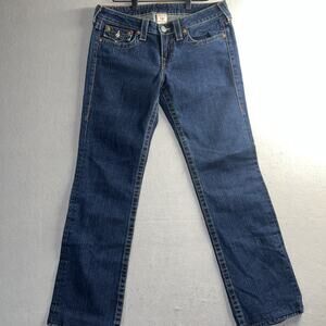 True Religion Billy Jeans Womens 32 Blue Mid Rise Straight Rinse Flap Pockets